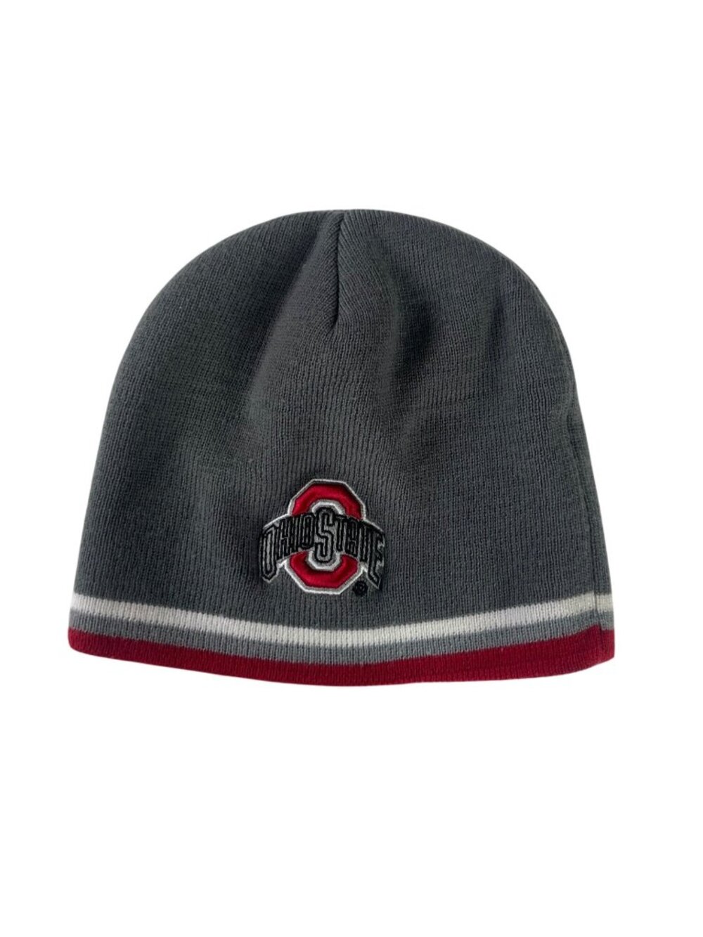 Ohio State Knit Beanie Cap Gray Red Embroidered Logo Winter Hat Fanwear